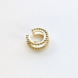 Earcuff cover mini esferas doble línea color Dorado perspectiva 2