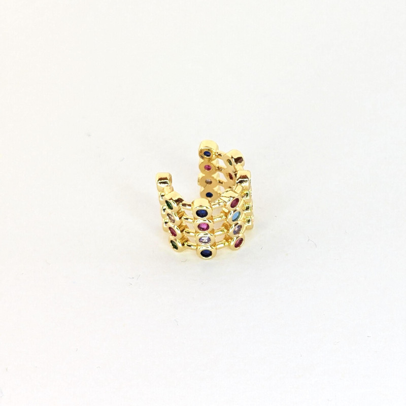 Earcuff cover gold brazalete 4 líneas circones colores perspectiva 1 Earcuff cover gold brazalete 4 líneas circones colores perspectiva 1