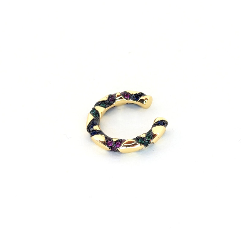 Earcuff dorado vetas con circones de colores perspectiva 1 Earcuff dorado vetas con circones de colores perspectiva 1