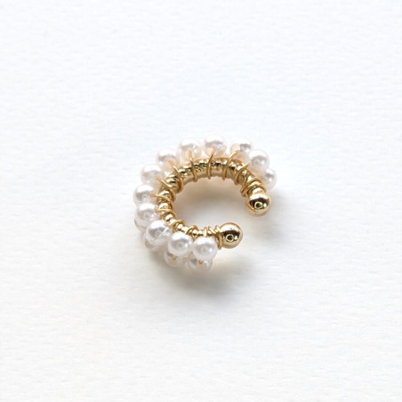 Earcuff tejido en perlas línea doble color Blanco perspectiva 1