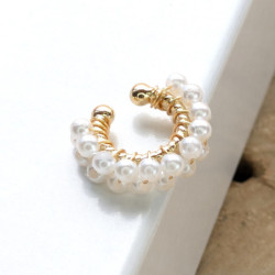 Earcuff tejido en perlas línea doble color Blanco perspectiva 4