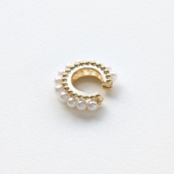 Earcuff tejido en perlas línea sencilla color Blanco perspectiva 1